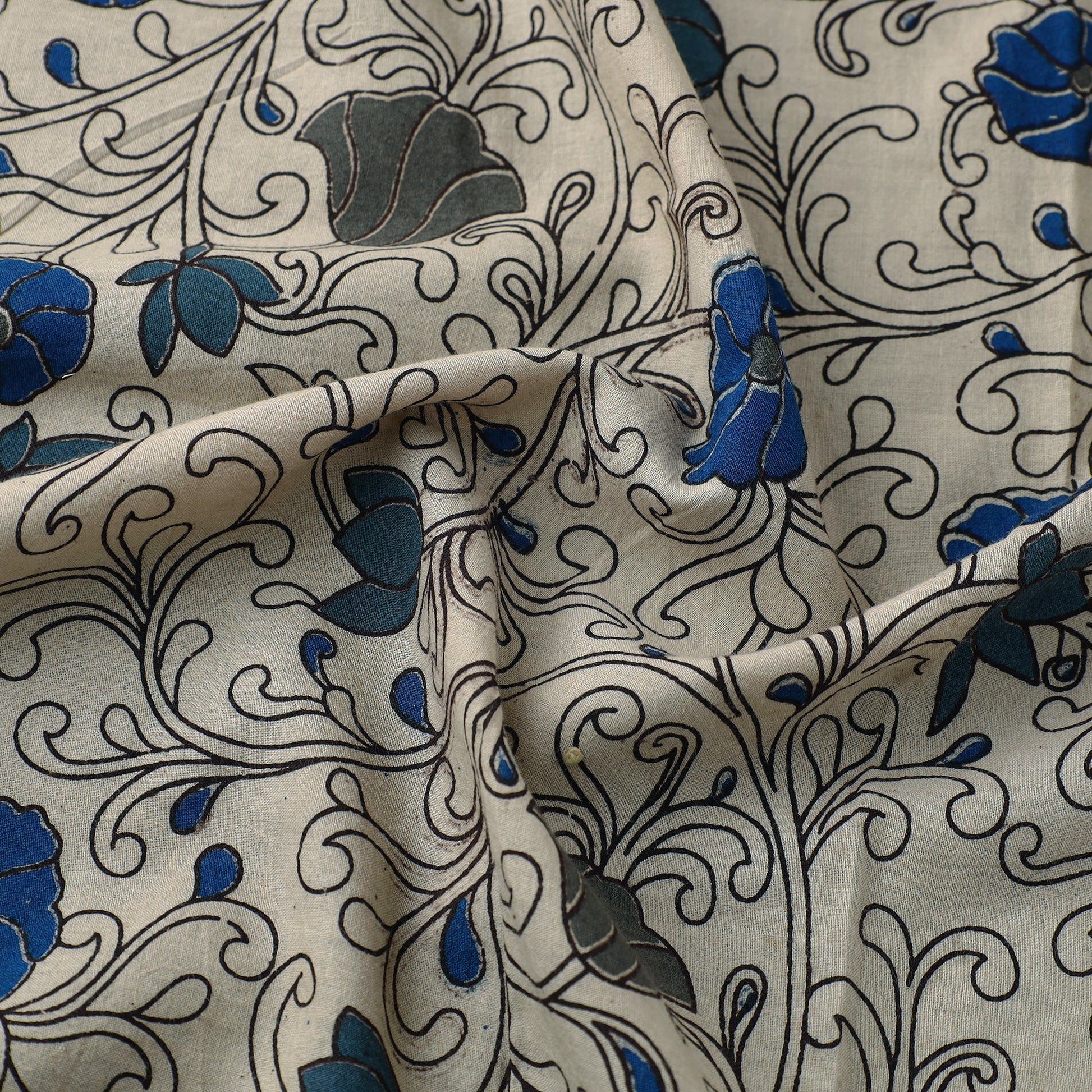 Beige - Cotton Kalamkari Print Fabric 05