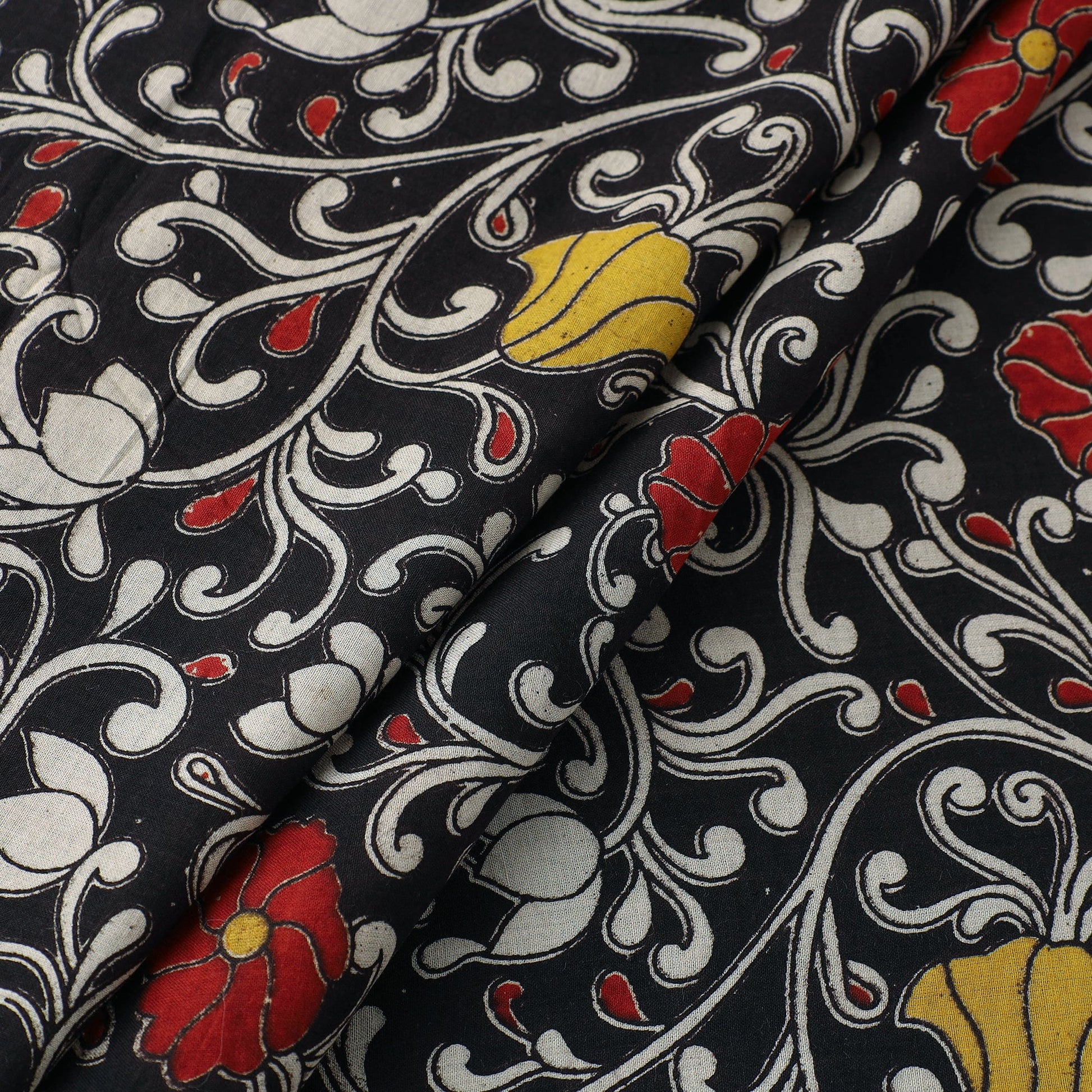 Black - Cotton Kalamkari Print Fabric 09