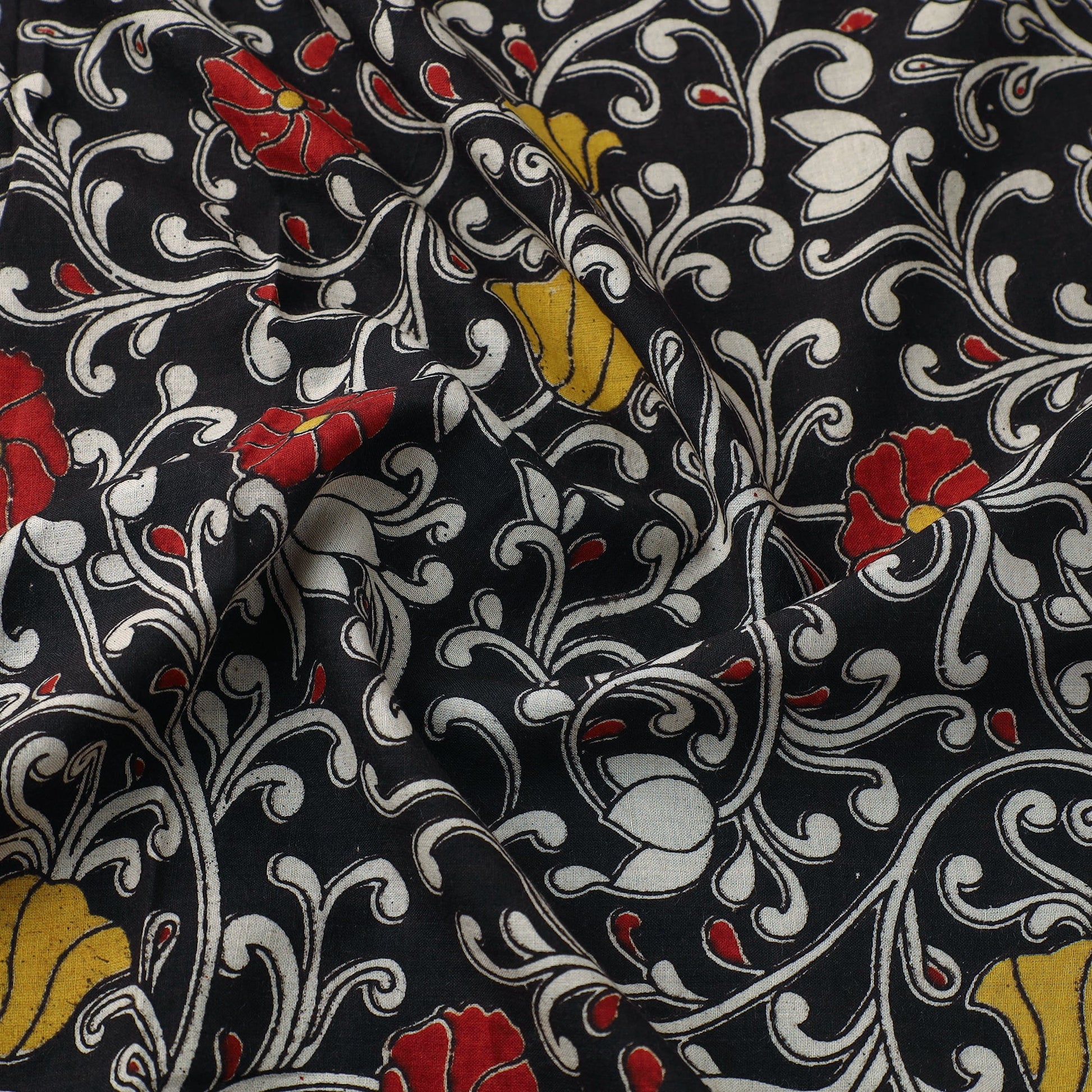 Black - Cotton Kalamkari Print Fabric 09