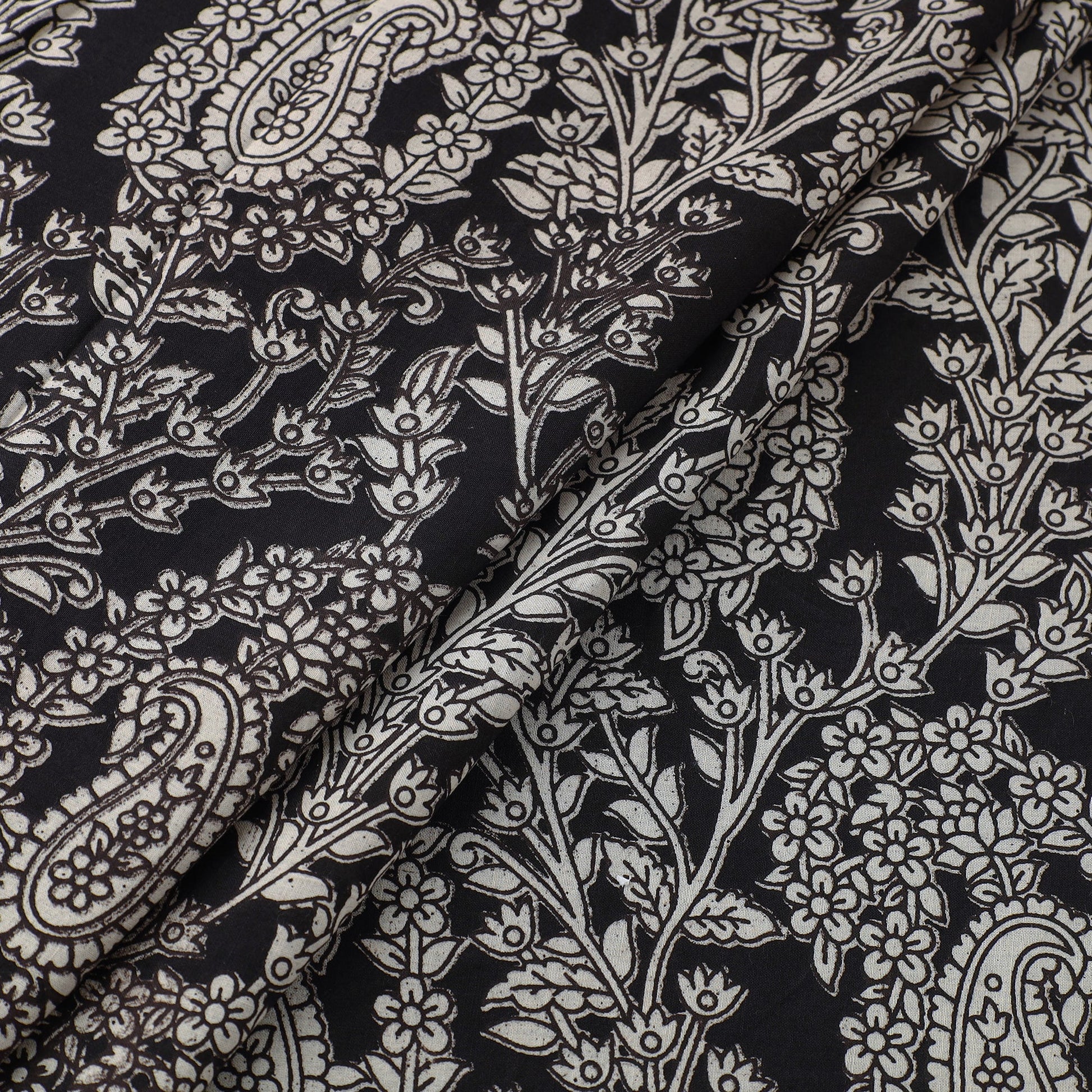Black - Cotton Kalamkari Print Fabric 10