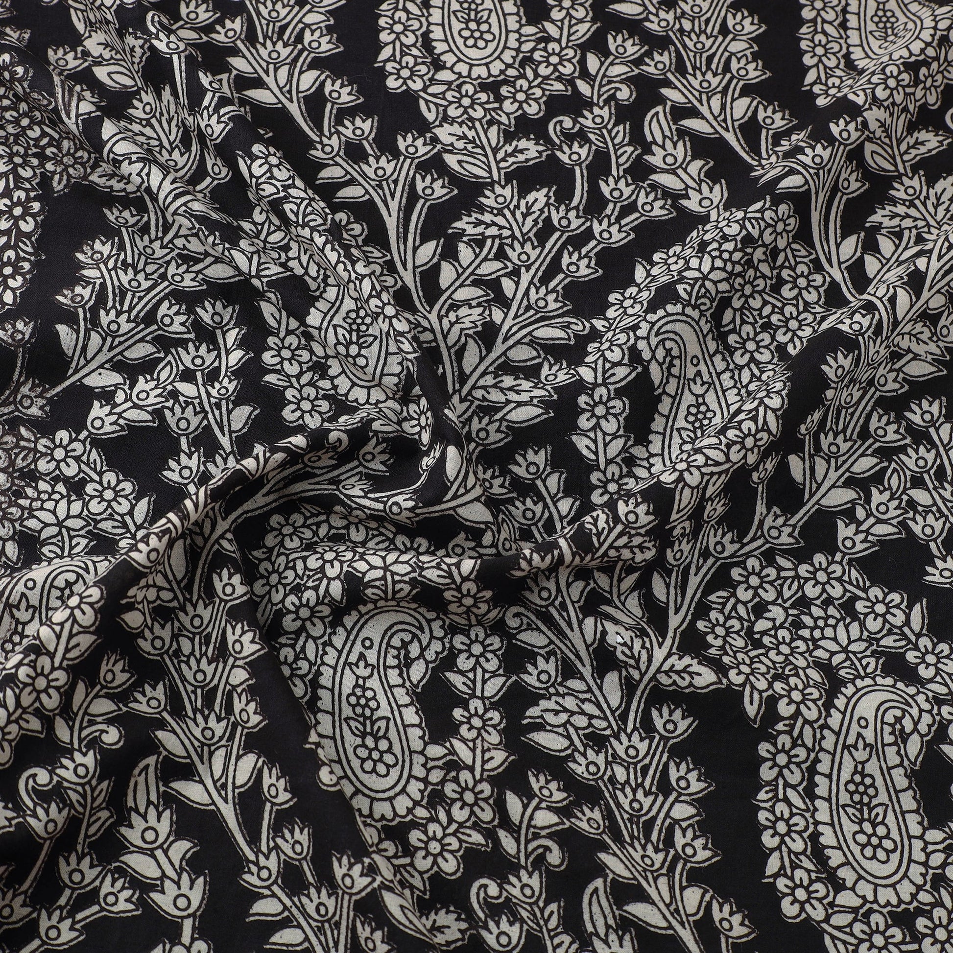 Black - Cotton Kalamkari Print Fabric 10