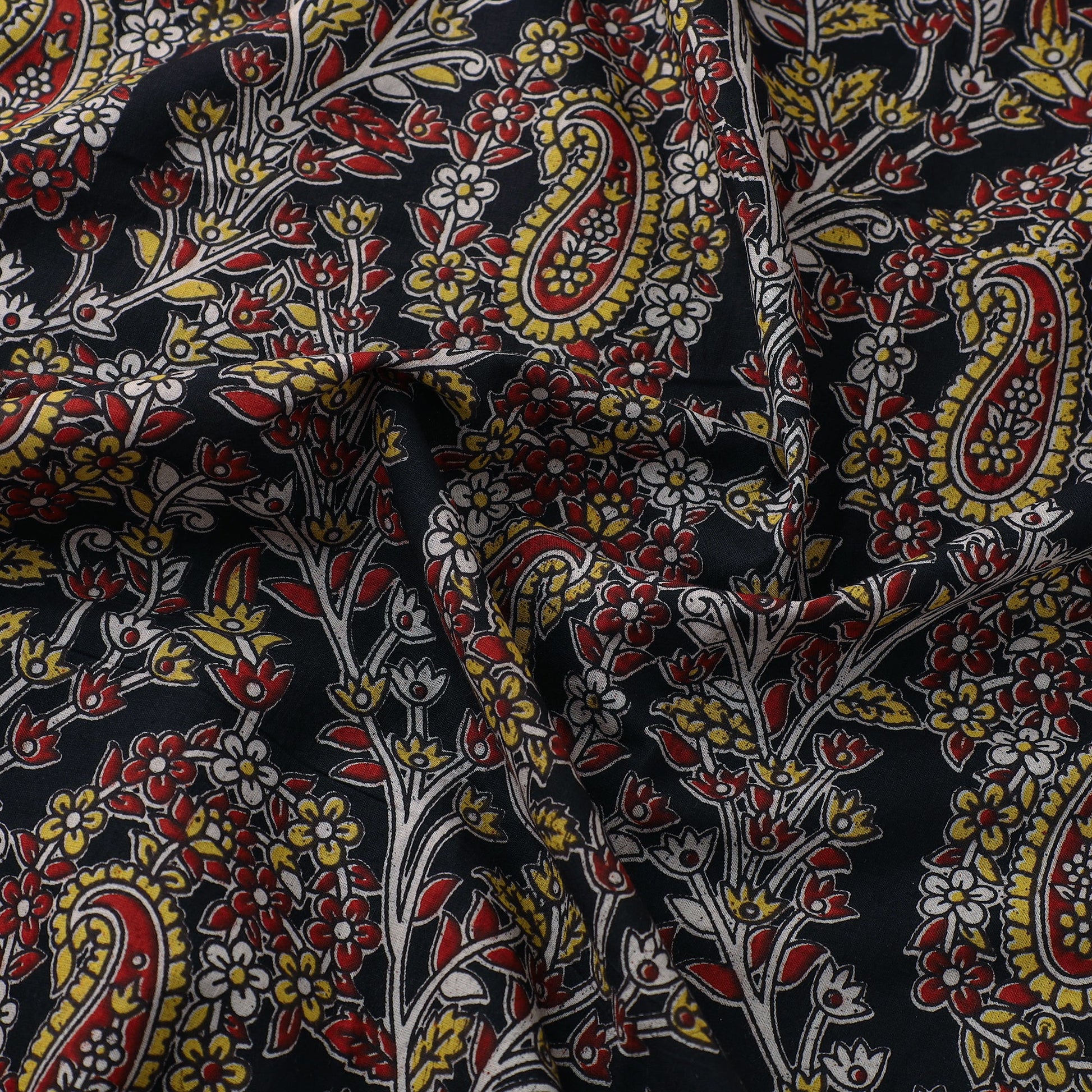 Black - Cotton Kalamkari Print Fabric 13
