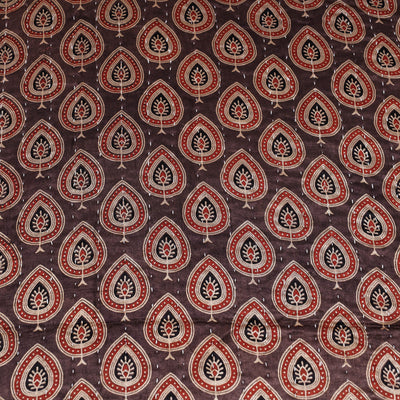 Brown - Reversible Kutch Tagai Embroidered Mashru Silk Double Bed Cover / Quilt (110 x 87 in)