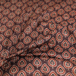 Brown - Reversible Kutch Tagai Embroidered Mashru Silk Double Bed Cover / Quilt (110 x 87 in)