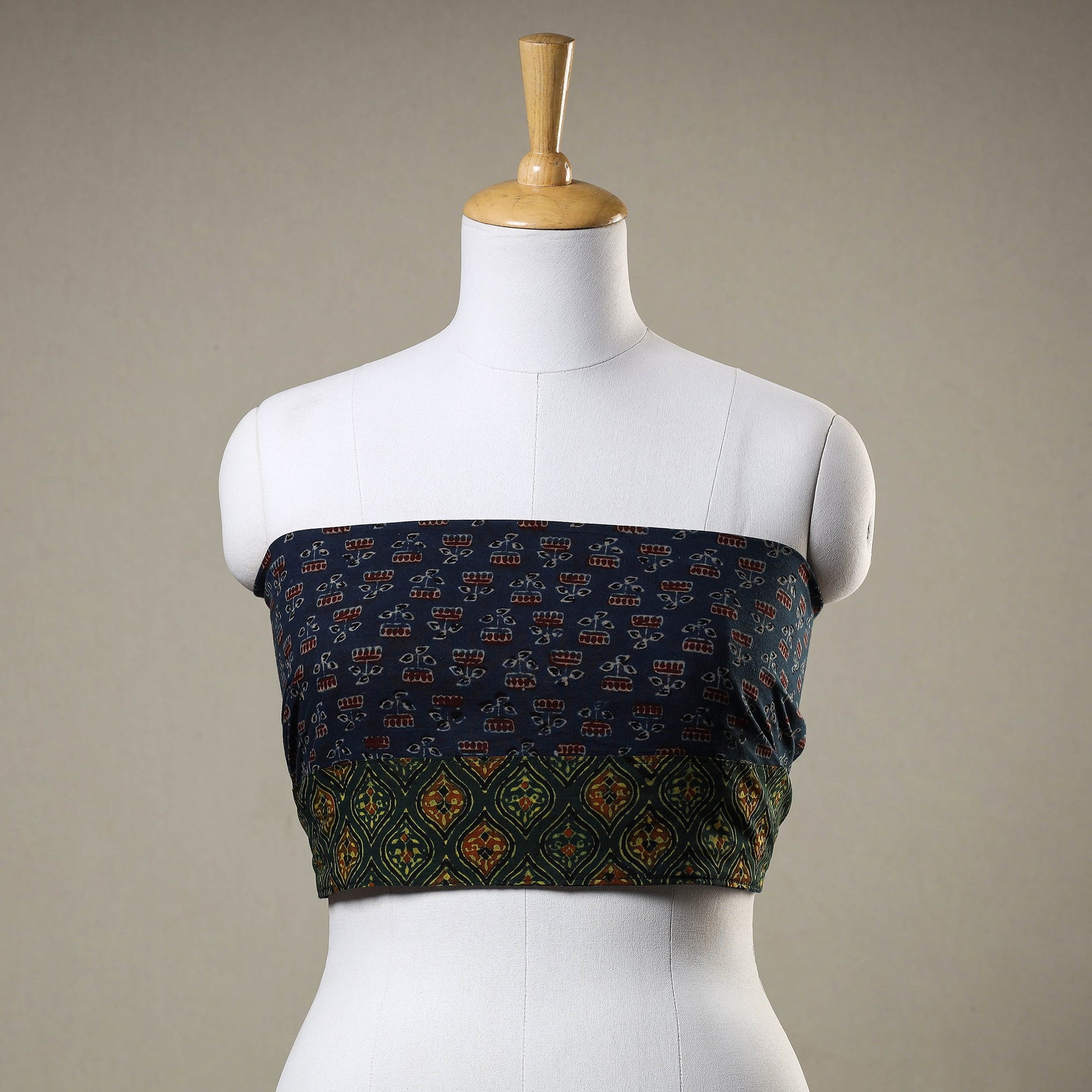 Blue - Ajrakh Block Printed Cotton Blouse Piece
