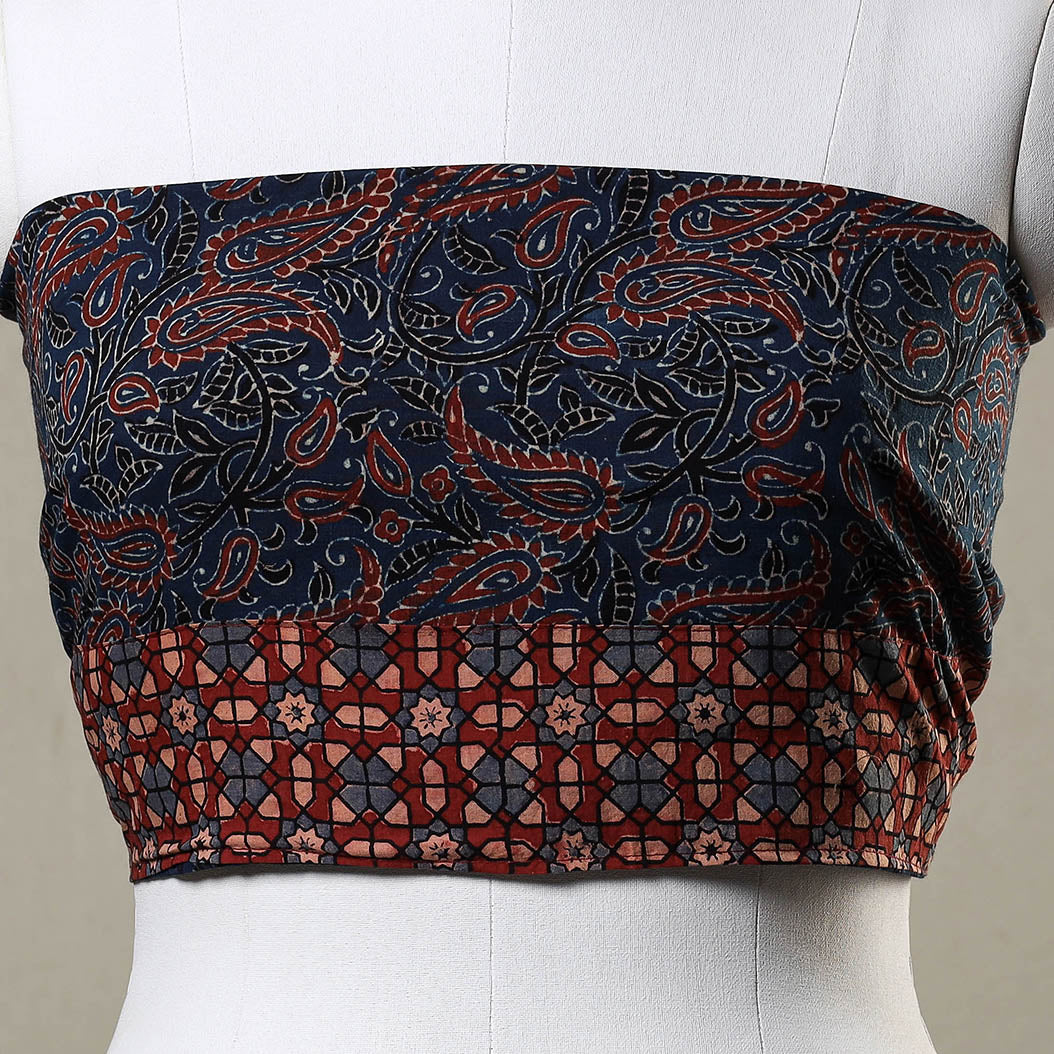 Blue - Ajrakh Block Printed Cotton Blouse Piece