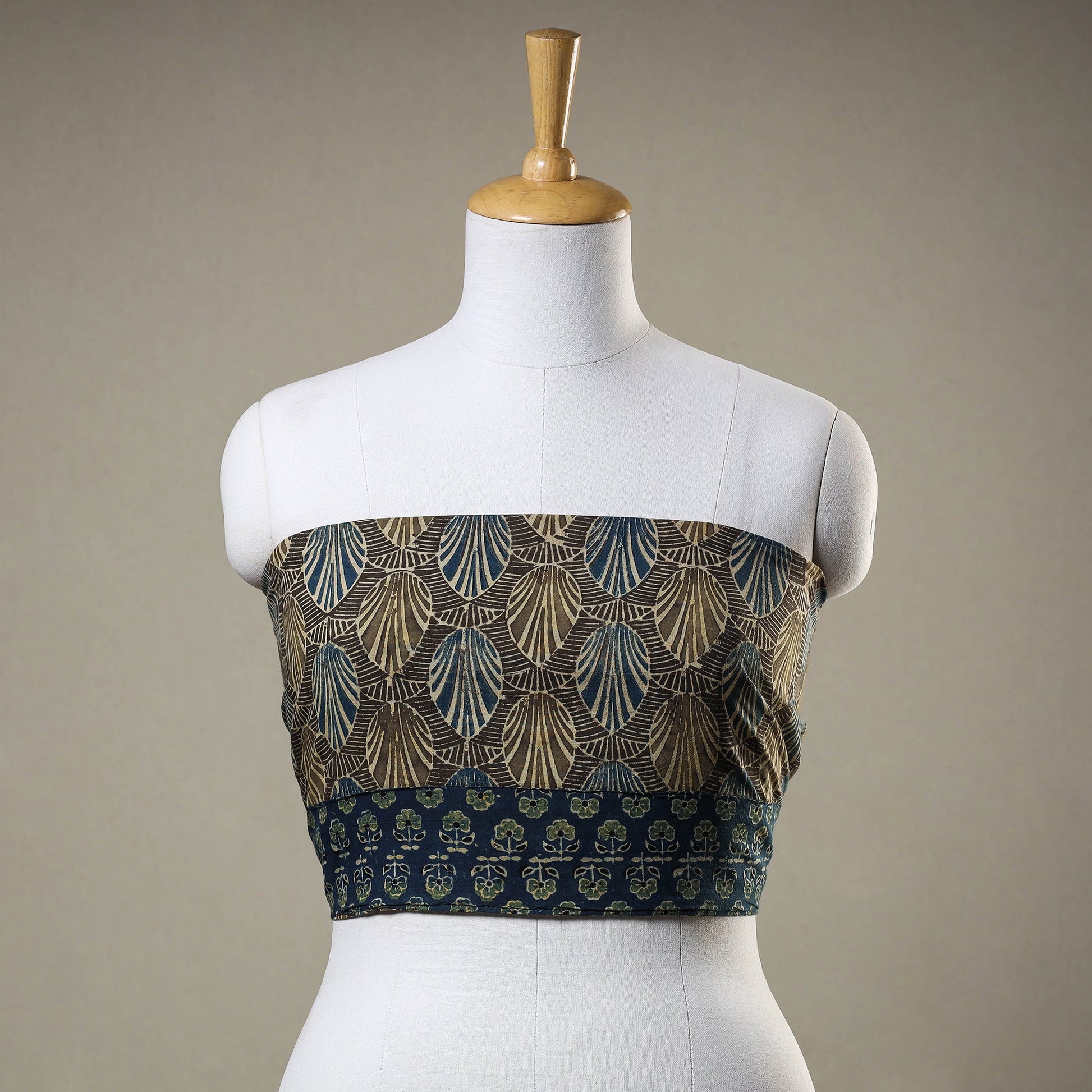 Brown - Ajrakh Block Printed Cotton Blouse Piece