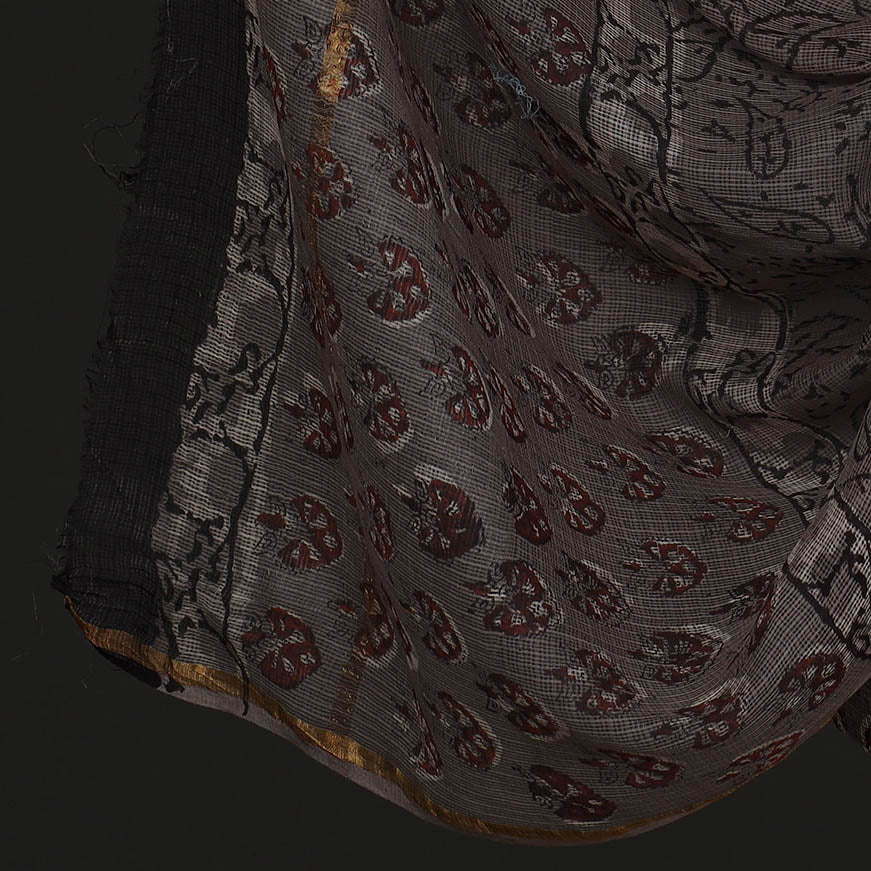 Brown - 3pc Jahota Block Printed Kota Doria Suit Material Set