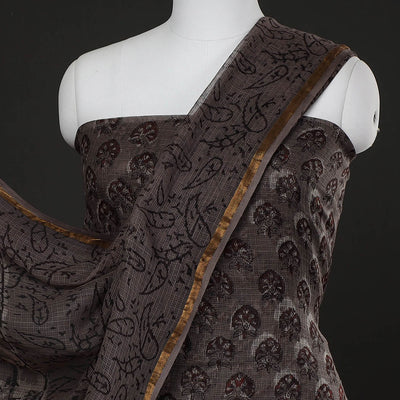 Brown - 3pc Jahota Block Printed Kota Doria Suit Material Set