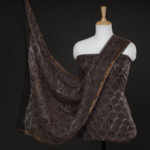 Brown - 3pc Jahota Block Printed Kota Doria Suit Material Set