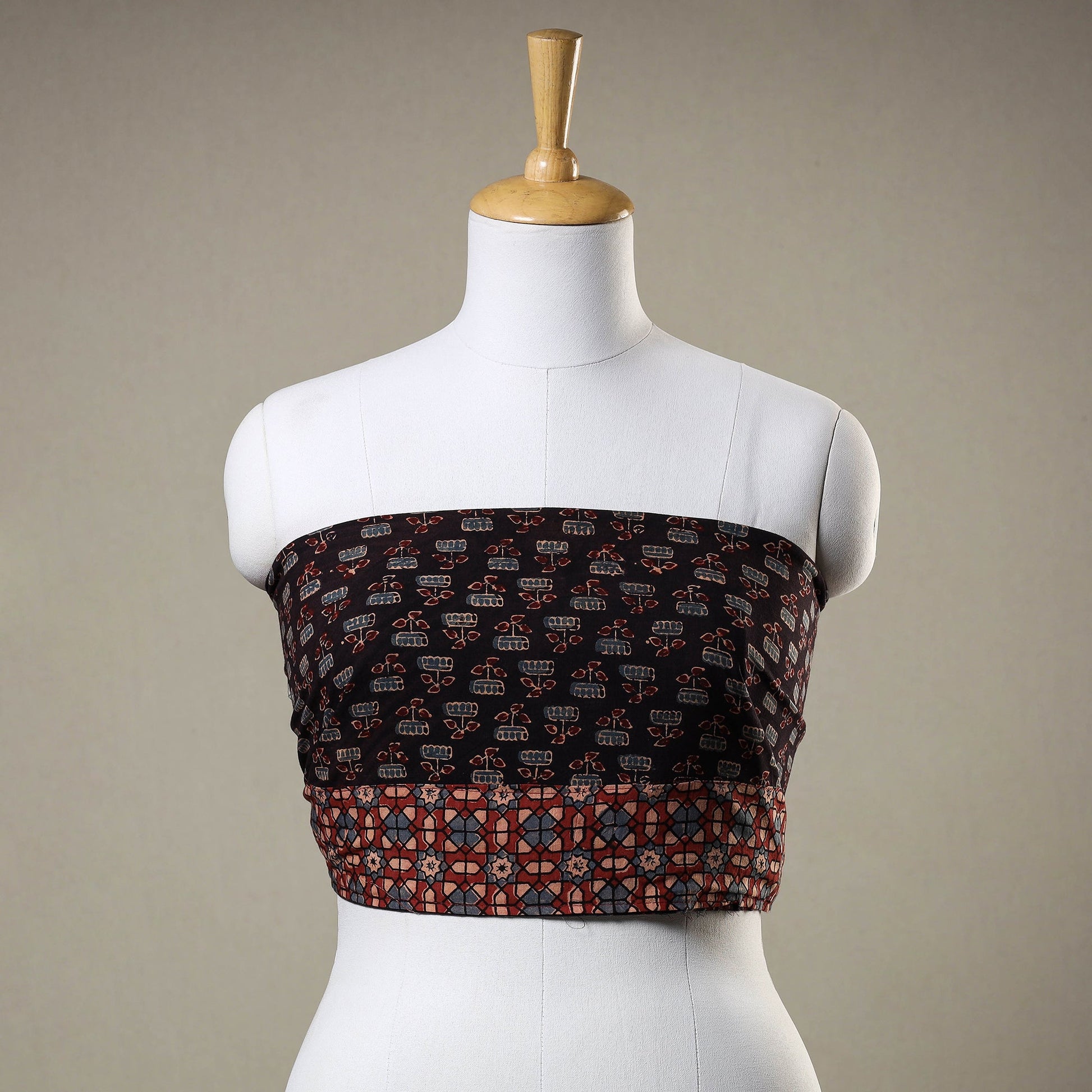 Black - Ajrakh Block Printed Cotton Blouse Piece