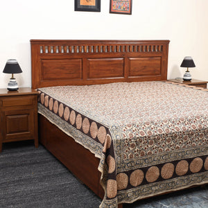Beige - Pedana Kalamkari Block Printed Cotton Double Bed Cover (111 x 91 in) 05