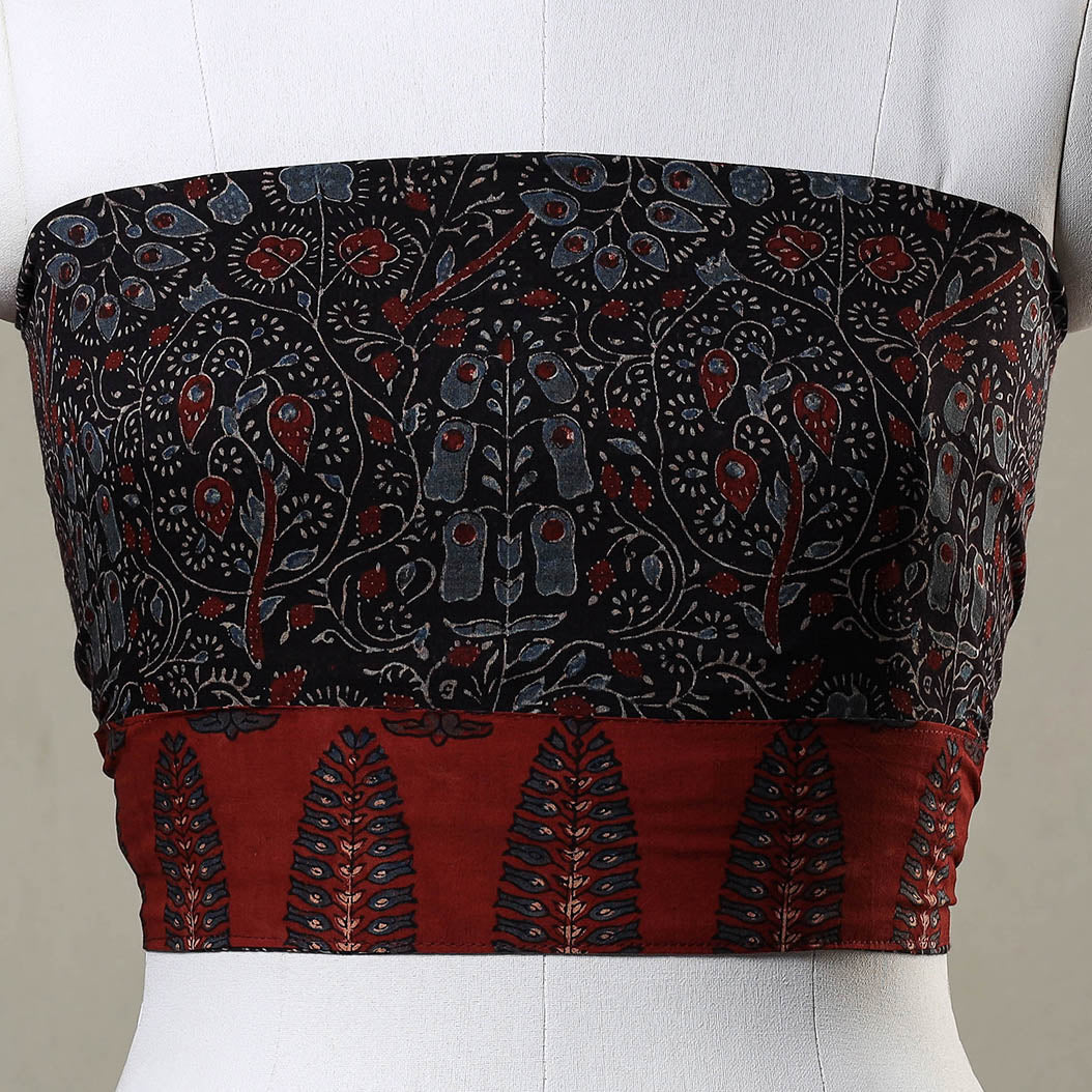 Black - Ajrakh Block Printed Cotton Blouse Piece
