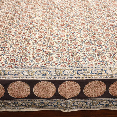 Beige - Pedana Kalamkari Block Printed Cotton Double Bed Cover (111 x 91 in) 05