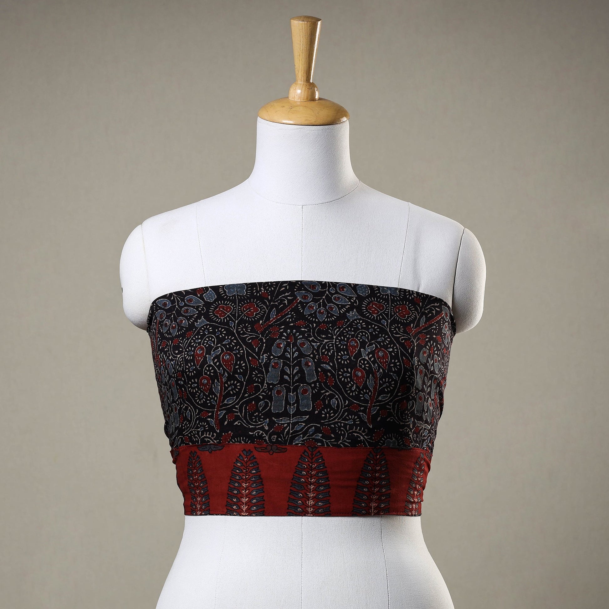 Black - Ajrakh Block Printed Cotton Blouse Piece