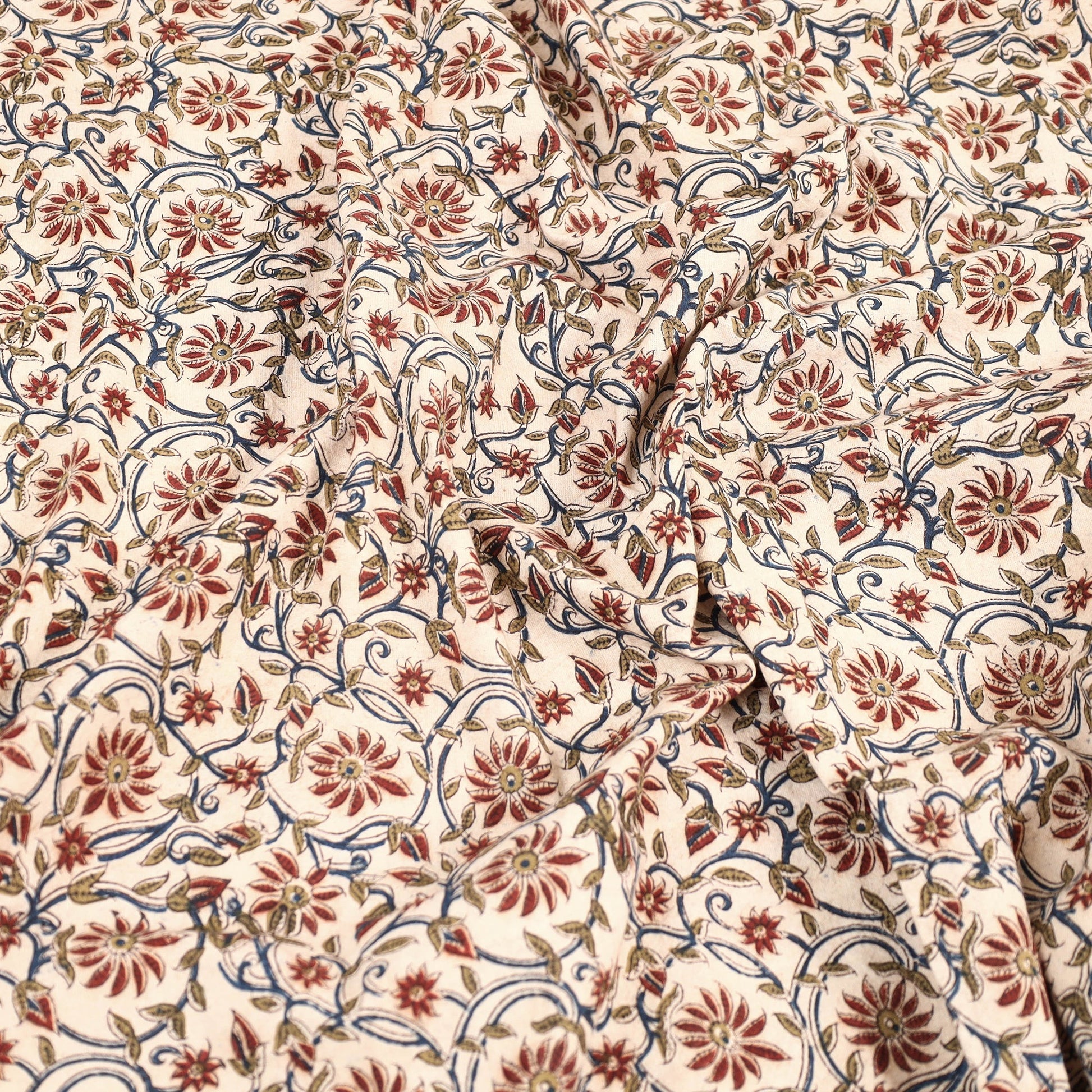 Beige - Pedana Kalamkari Block Printed Cotton Double Bed Cover (111 x 91 in) 05