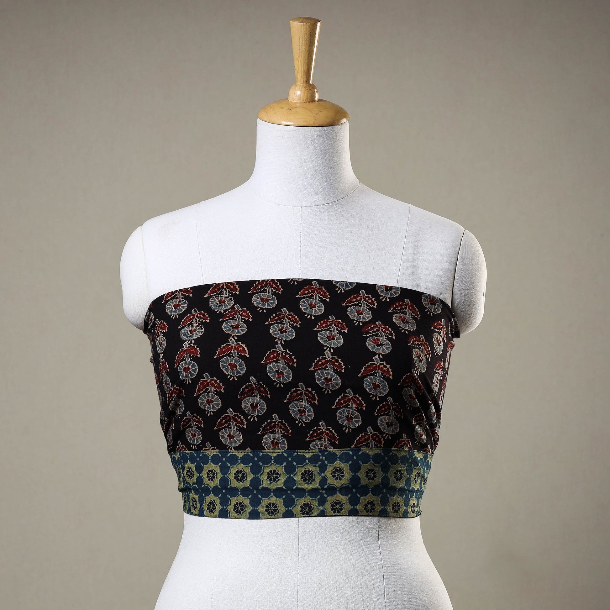 Black - Ajrakh Block Printed Cotton Blouse Piece
