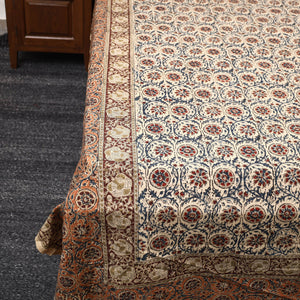 Beige - Pedana Kalamkari Block Printed Cotton Double Bed Cover (111 x 91 in) 07