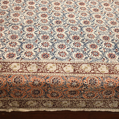 Beige - Pedana Kalamkari Block Printed Cotton Double Bed Cover (111 x 91 in) 07