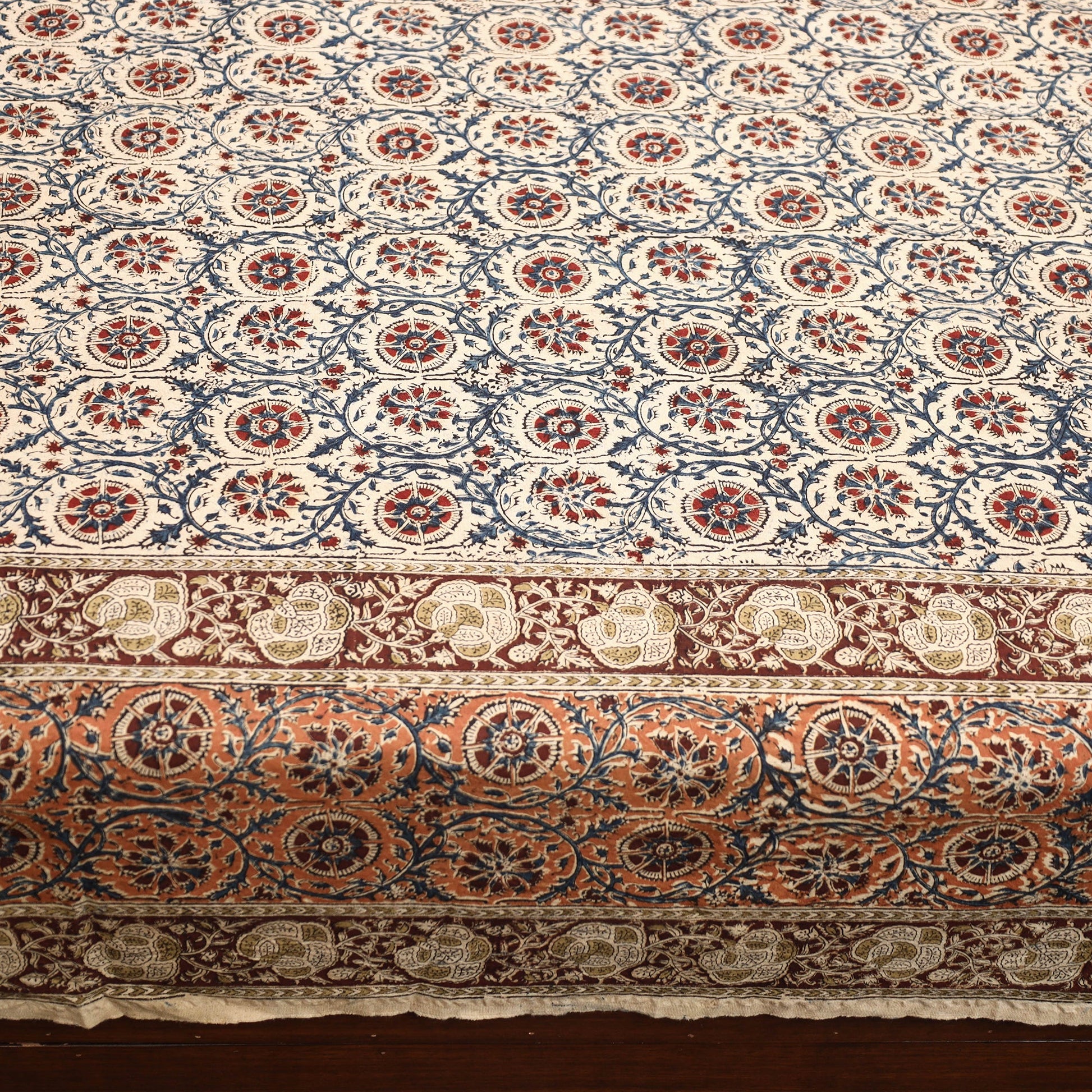Beige - Pedana Kalamkari Block Printed Cotton Double Bed Cover (111 x 91 in) 07
