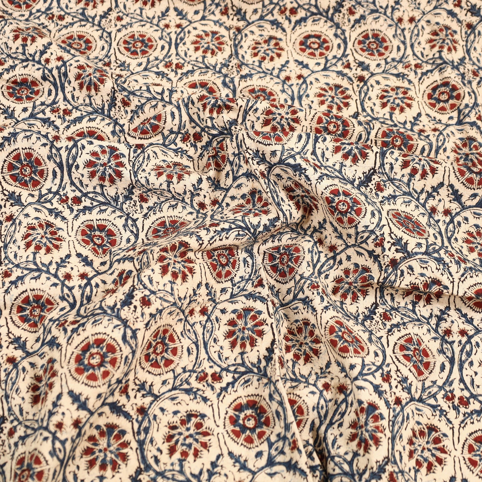 Beige - Pedana Kalamkari Block Printed Cotton Double Bed Cover (111 x 91 in) 07