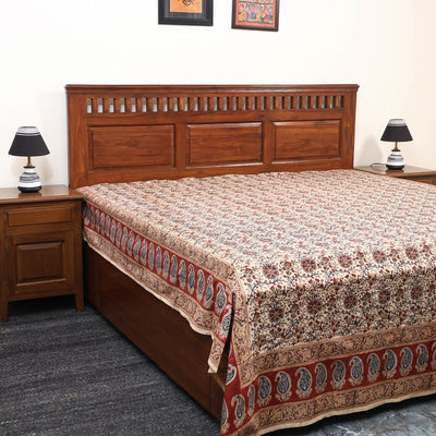 Beige - Pedana Kalamkari Block Printed Cotton Double Bed Cover (111 x 91 in) 08