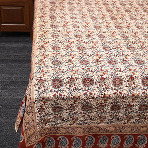 Beige - Pedana Kalamkari Block Printed Cotton Double Bed Cover (111 x 91 in) 08