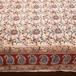 Beige - Pedana Kalamkari Block Printed Cotton Double Bed Cover (111 x 91 in) 08