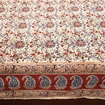 Beige - Pedana Kalamkari Block Printed Cotton Double Bed Cover (111 x 91 in) 08