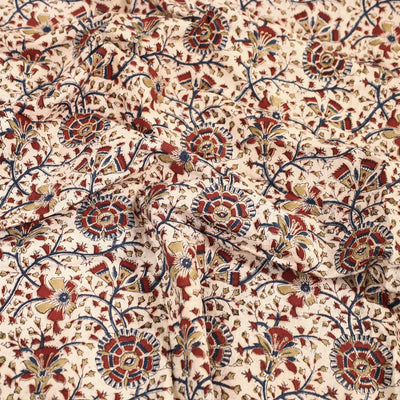 Beige - Pedana Kalamkari Block Printed Cotton Double Bed Cover (111 x 91 in) 08