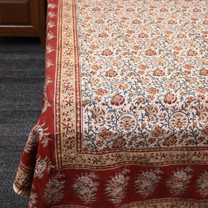 Beige - Pedana Kalamkari Block Printed Cotton Double Bed Cover (111 x 91 in) 09