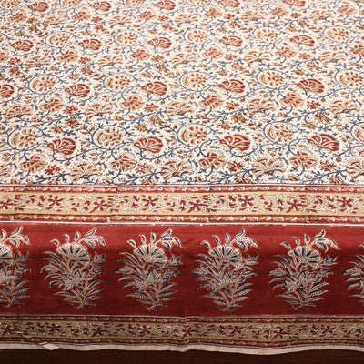 Beige - Pedana Kalamkari Block Printed Cotton Double Bed Cover (111 x 91 in) 09