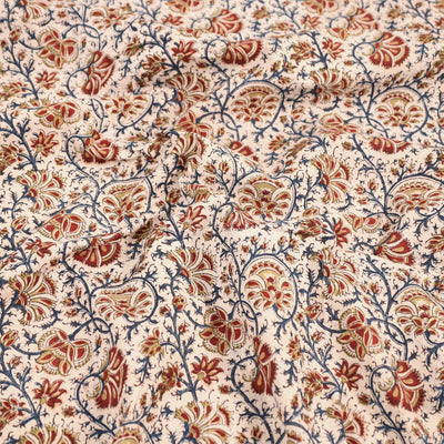 Beige - Pedana Kalamkari Block Printed Cotton Double Bed Cover (111 x 91 in) 09