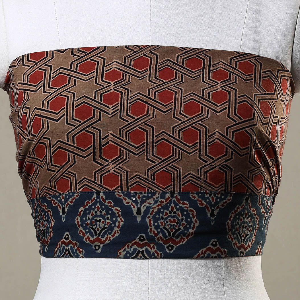 Brown - Ajrakh Block Printed Cotton Blouse Piece