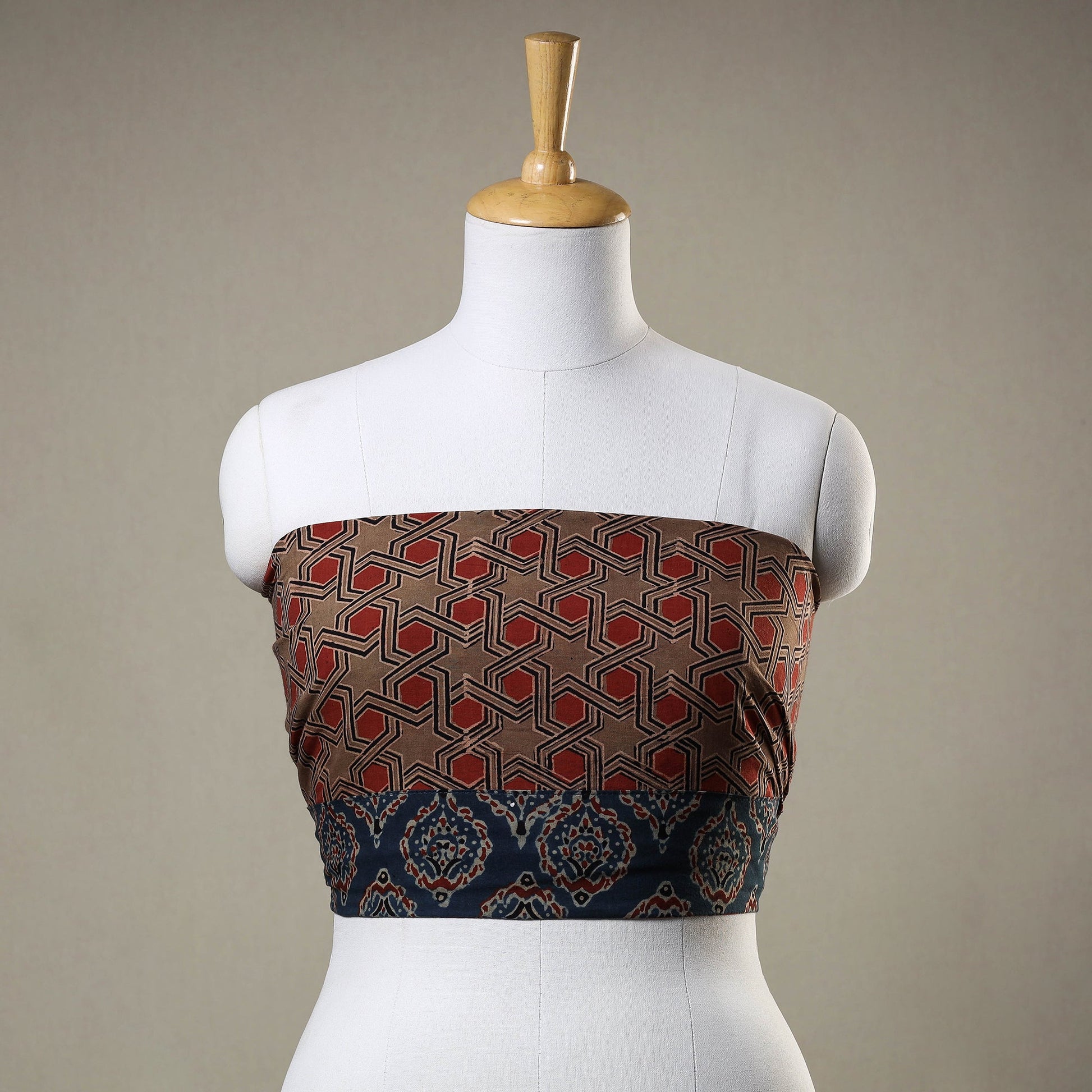 Brown - Ajrakh Block Printed Cotton Blouse Piece