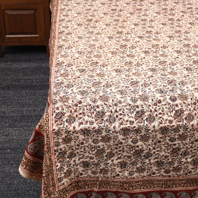 Beige - Pedana Kalamkari Block Printed Cotton Double Bed Cover (111 x 91 in) 12