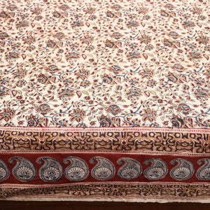 Beige - Pedana Kalamkari Block Printed Cotton Double Bed Cover (111 x 91 in) 12