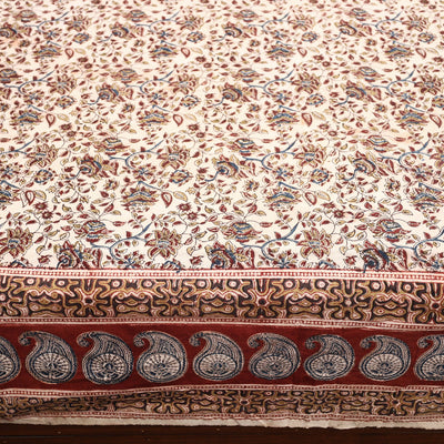 Beige - Pedana Kalamkari Block Printed Cotton Double Bed Cover (111 x 91 in) 12