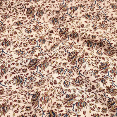 Beige - Pedana Kalamkari Block Printed Cotton Double Bed Cover (111 x 91 in) 12