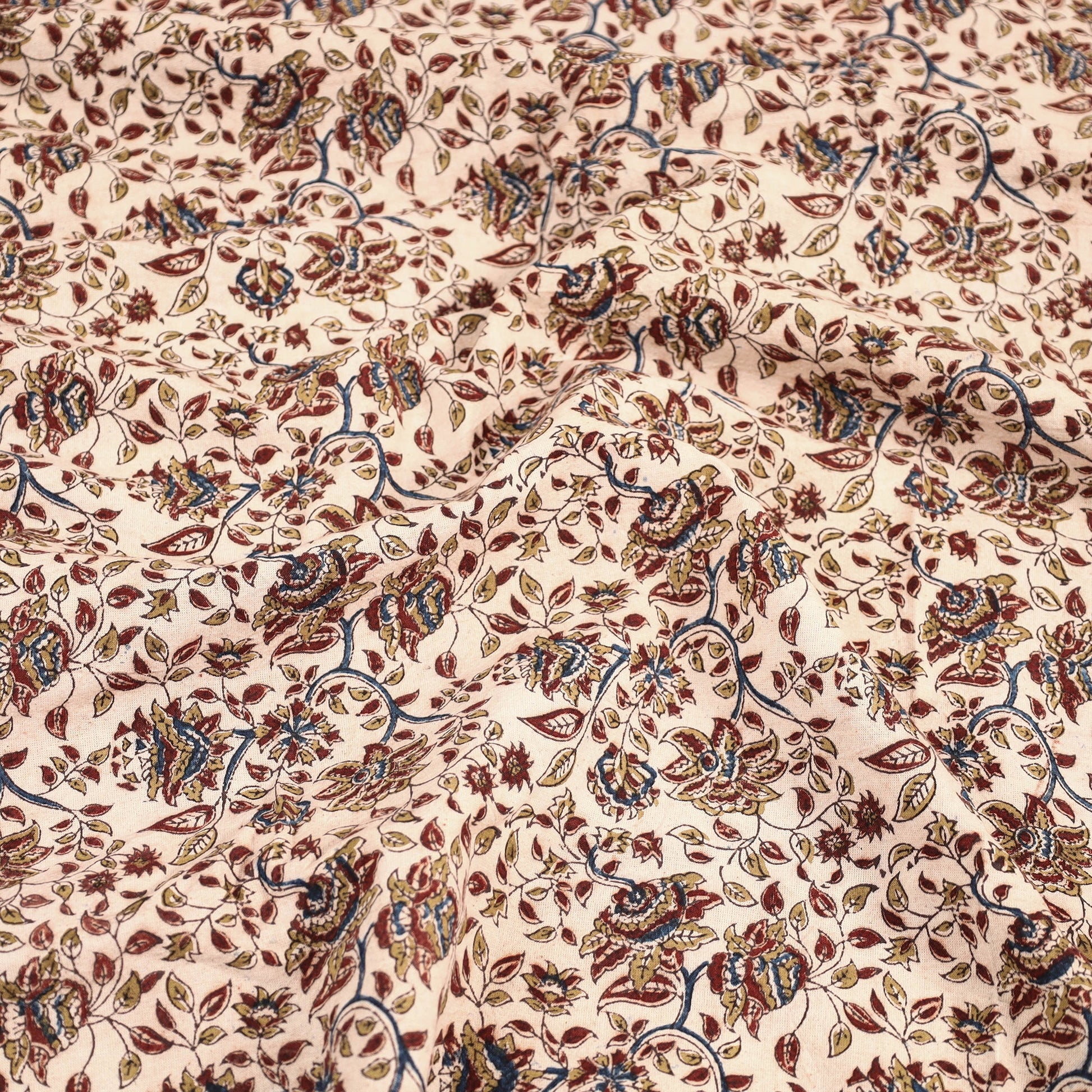 Beige - Pedana Kalamkari Block Printed Cotton Double Bed Cover (111 x 91 in) 12