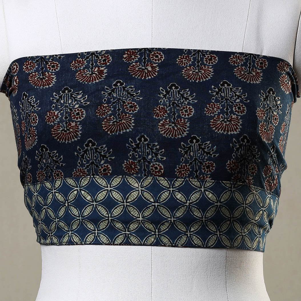 Blue - Ajrakh Block Printed Cotton Blouse Piece