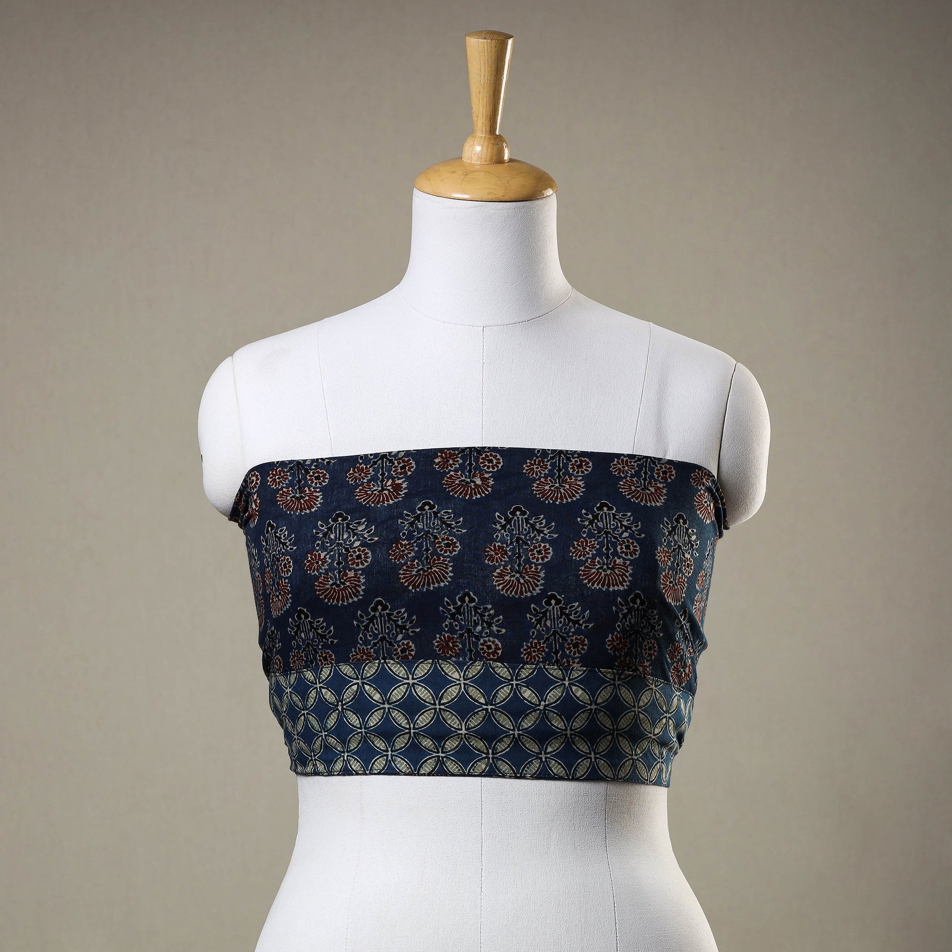 Blue - Ajrakh Block Printed Cotton Blouse Piece