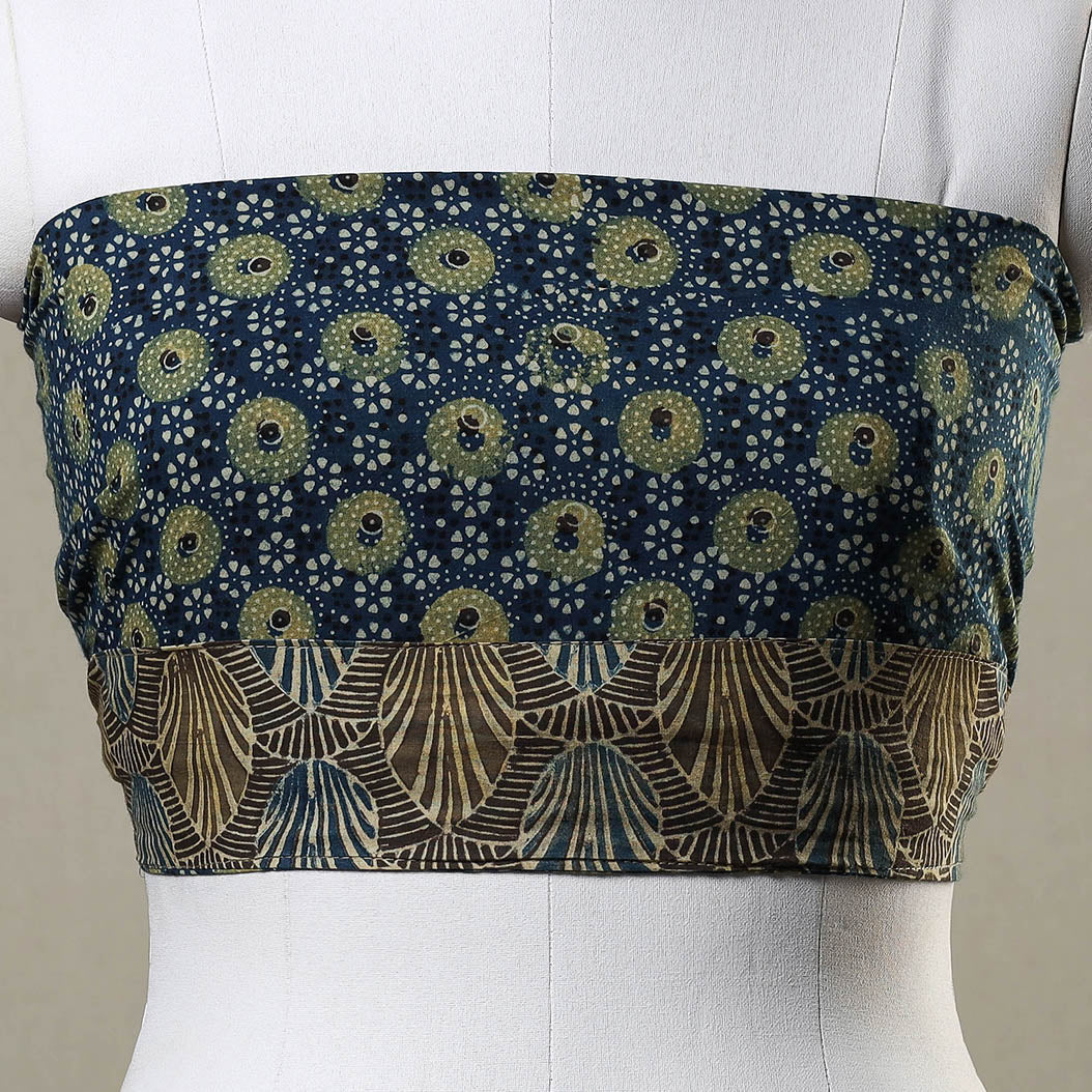 Blue - Ajrakh Block Printed Cotton Blouse Piece