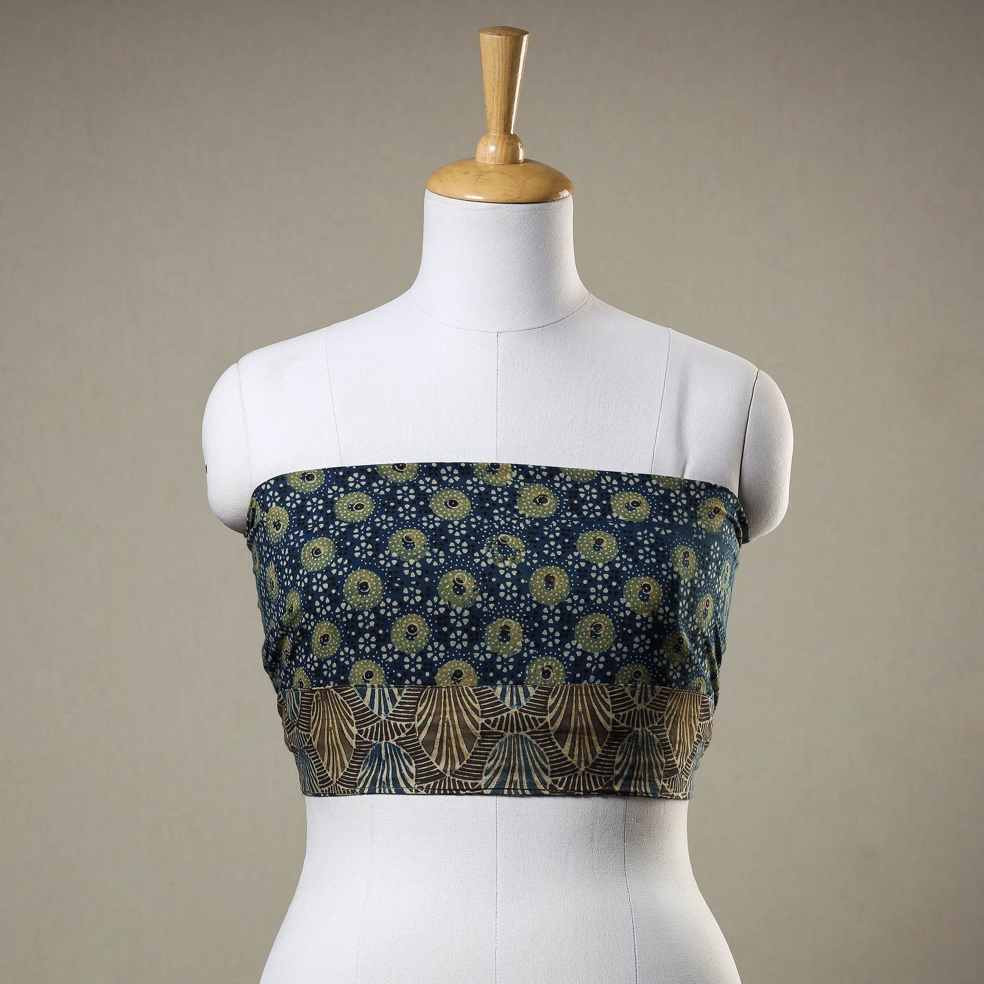 Blue - Ajrakh Block Printed Cotton Blouse Piece