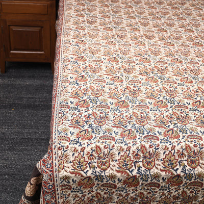 Beige - Pedana Kalamkari Block Printed Cotton Double Bed Cover (111 x 91 in) 19