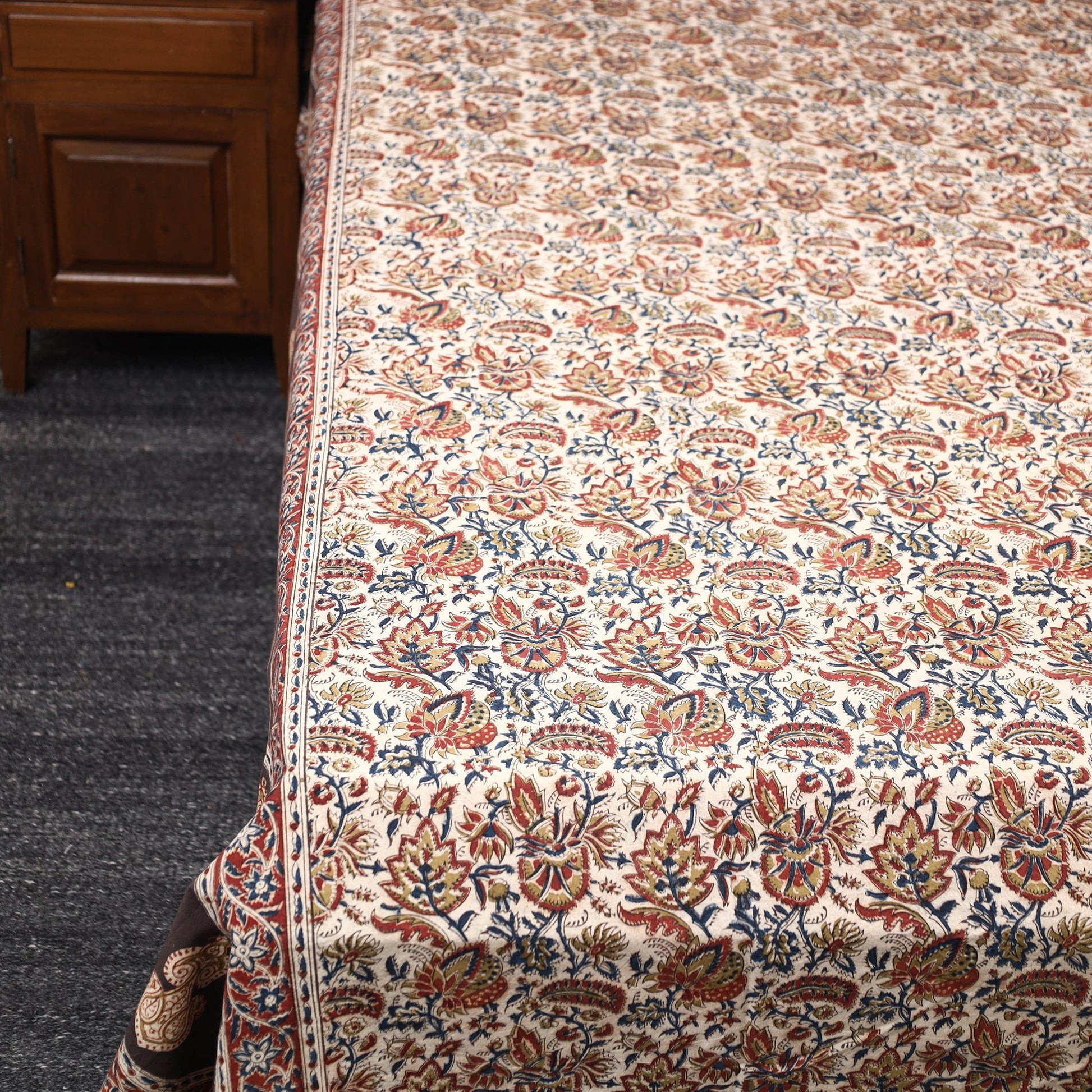 Beige - Pedana Kalamkari Block Printed Cotton Double Bed Cover (111 x 91 in) 19