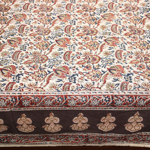 Beige - Pedana Kalamkari Block Printed Cotton Double Bed Cover (111 x 91 in) 19