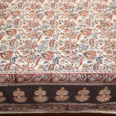 Beige - Pedana Kalamkari Block Printed Cotton Double Bed Cover (111 x 91 in) 19