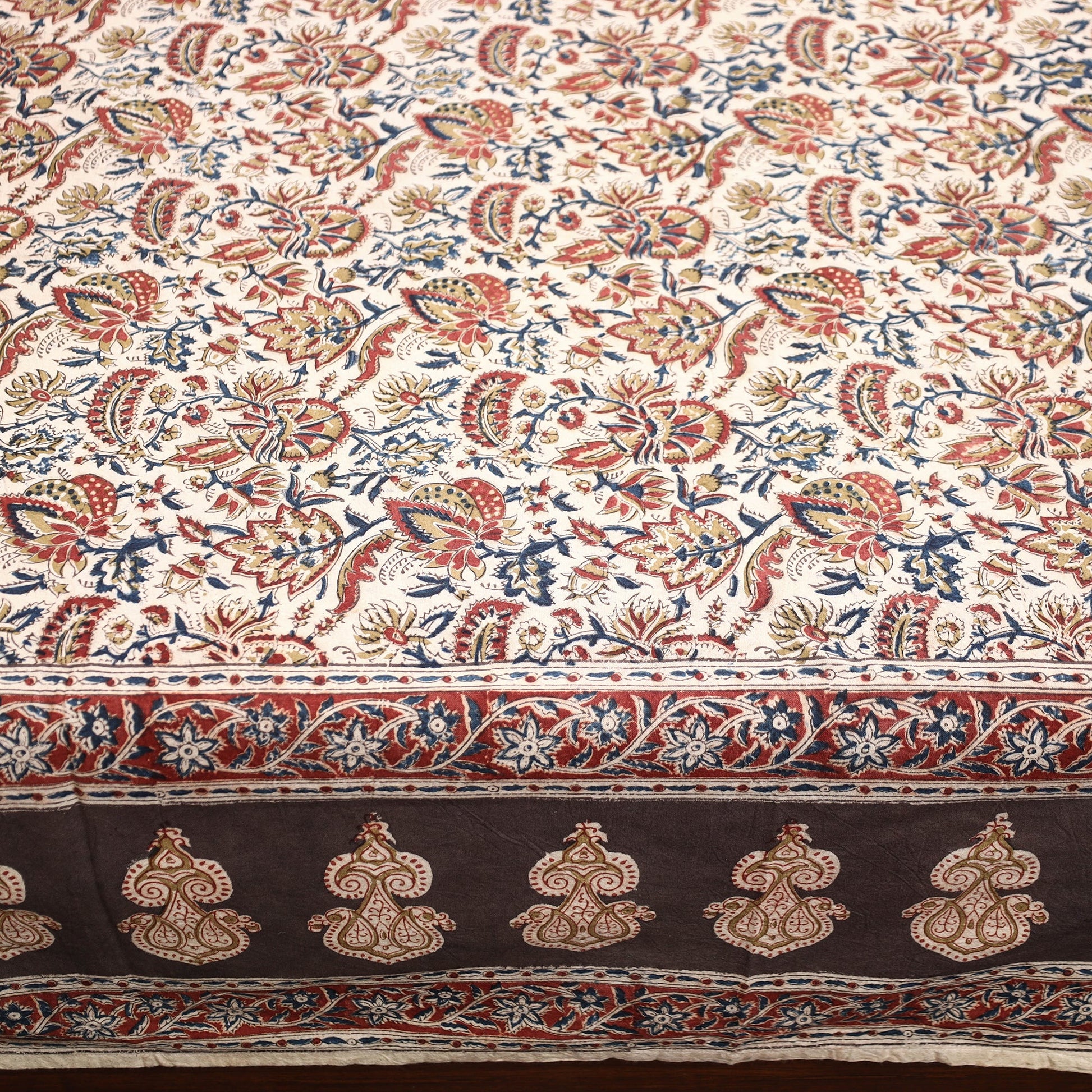 Beige - Pedana Kalamkari Block Printed Cotton Double Bed Cover (111 x 91 in) 19