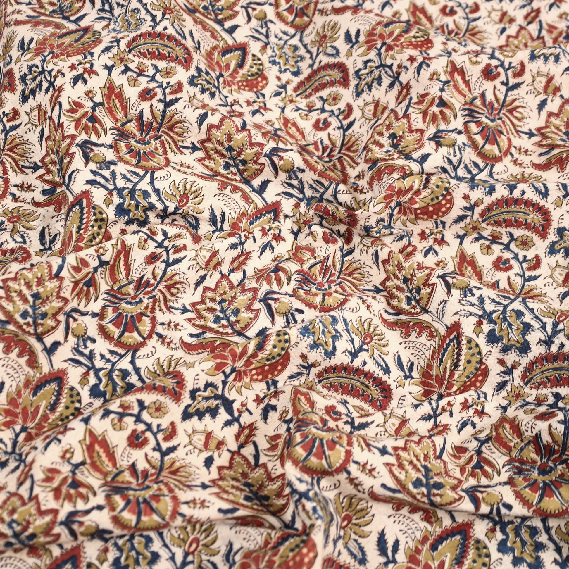 Beige - Pedana Kalamkari Block Printed Cotton Double Bed Cover (111 x 91 in) 19